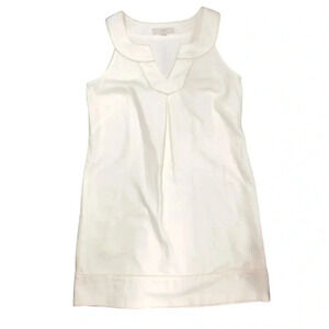 Ann Taylor Loft Womens Cream/Ivory Sleeveless‎ Shift Dress Gold Trim Size 8 EUC